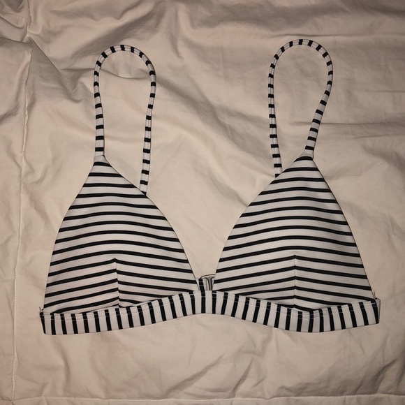 black and white striped bathing suit top